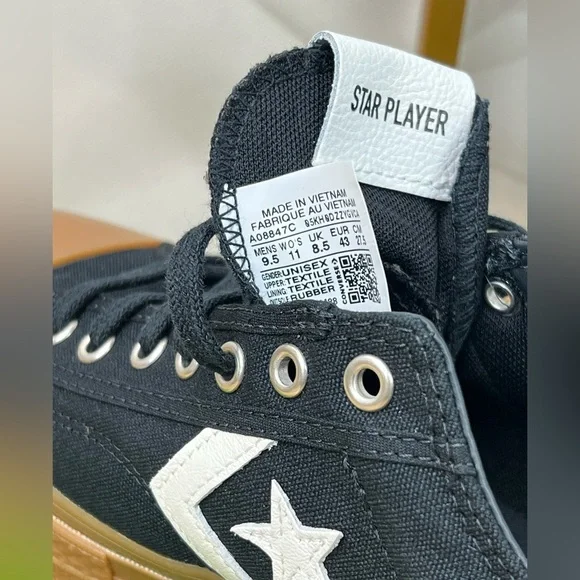 Converse Star Player 76 NEW Low Top Black Canvas Gum Sole Unisex 9.5M/11W - Picture 12 of 12